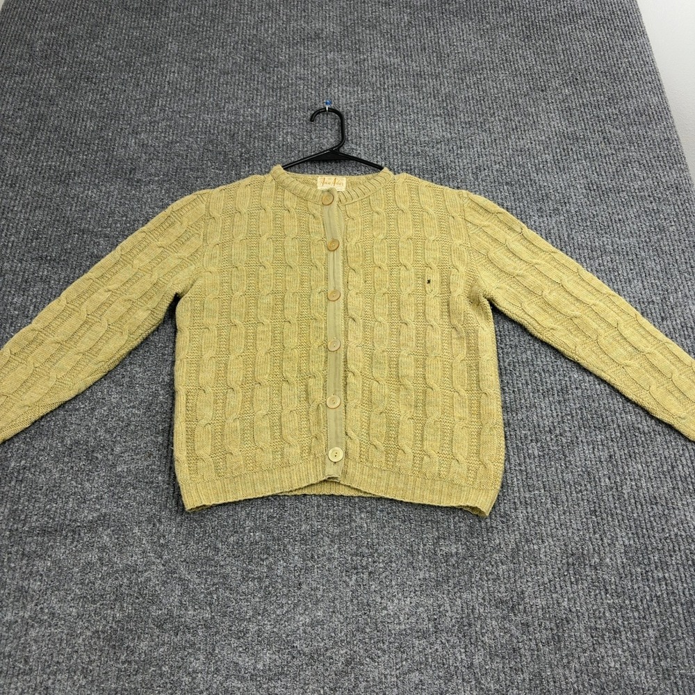 Vintage Ann Arbor Cardigan Womens Yellow 100% Wool Cable Knit Button Up Classic